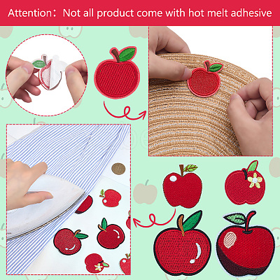 20Pcs 5 Styles Apple Polyester Embroider Thread Iron on/Sew On Patches PATC-PH0001-58-1