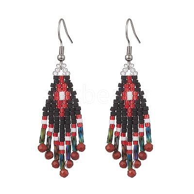 Natural Red Jasper Rhombus Dangle Earrings EJEW-MZ00632-02-1