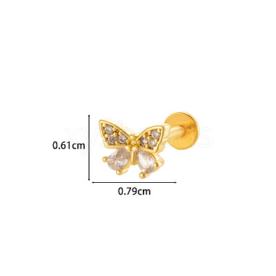 Butterfly 316L Surgical Stainless Steel Clear Cubic Zirconia 17 Gauge Internally Threaded Labrets WGBD99E-01-1