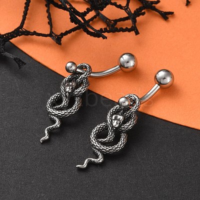 Snake 316 Surgical Stainless Steel Dangle Belly Button Rings EJEW-G416-18B-AS-1