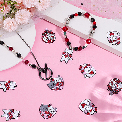 16Pcs 4 Styles Valentine's Day Alloy Enamel Pendants ENAM-SC0006-03-1