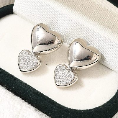 Rack Plating Heart Brass Micro Pave Clear Cubic Zirconia Stud Earrings EJEW-H143-26P-1