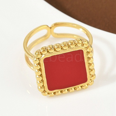 Square 304 Stainless Steel Enamel Finger Rings for Women RJEW-G355-06G-02-1