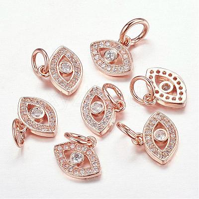 CZ Brass Micro Pave Cubic Zirconia Evil Eye Charms ZIRC-L018-10RG-1