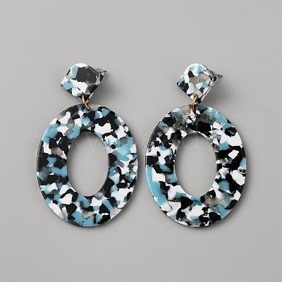 Acrylic Hollow Oval Dangle Stud Earrings with Steel Iron Pins for Women EJEW-WH0047-74A-1