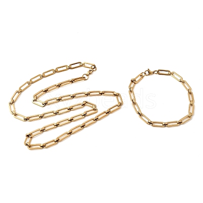 304 Stainless Steel Paperclip Chains Bracelet & Necklace Jewelry Sets SJEW-L199-15G-1