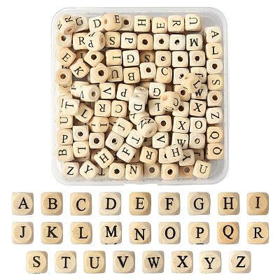 208Pcs 26 Styles Printed Natural Wood Beads WOOD-FS0001-51-1