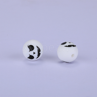 Printed Round with Ghost Pattern Silicone Focal Beads SI-JX0056A-126-1