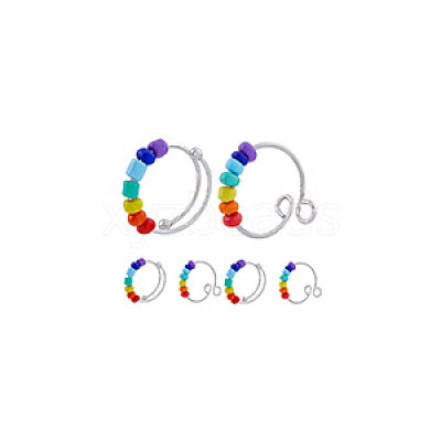10Pcs 2 Style Rainbow Color Glass Beaded Rotating Open Cuff Rings Set RJEW-DC0001-15-1
