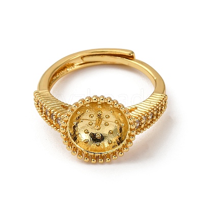 Round Brass Micro Pave Clear Cubic Zirconia Adjustable Ring Settings KK-D378-35G-1
