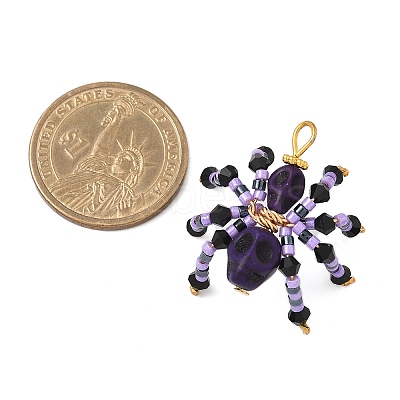 Halloween Theme Dyed Synthetic Turquoise & Glass Seed Beads Pendants PALLOY-MZ00774-06-1