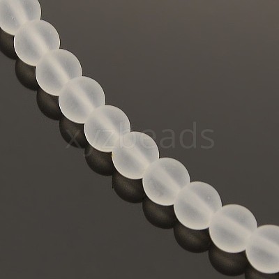 Frosted Transparent Round Glass Beads Strands FGLA-P002-4mm-03-1