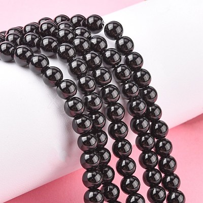 Synthetic Black Stone Beads Strands G-G088-6mm-1