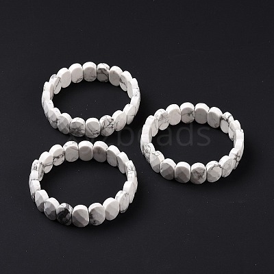 Natural Howlite Oval Beaded Stretch Bracelet G-E010-01Z-1