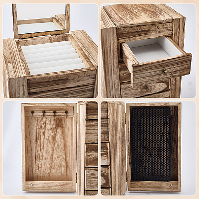 Large Capacity Wooden Multi-Layer Jewelry Organizer Boxes with Mirror & 4 Drawers CON-WH0117-02-1