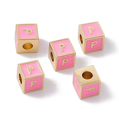 Rack Plating Brass Enamel Beads KK-B060-04G-05P-1