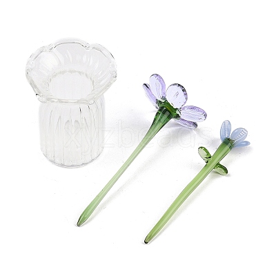 Handmade Lampwork Birthday Flower & Vase Set for Tabletop Display LAMP-D007-002D-1