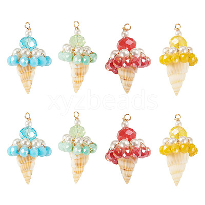 8Pcs 4 Colors Shell & Glass Pendants PALLOY-TA00383-1