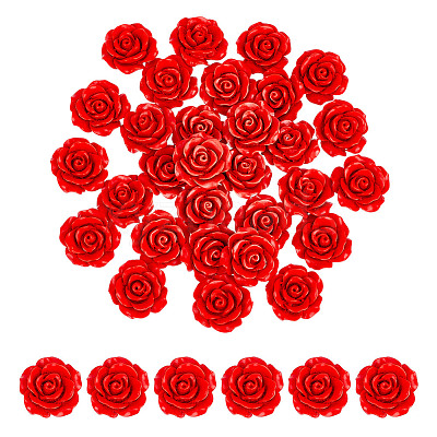 40Pcs Synthetic Coral 3D Flower Rose Carved Beads CORA-HY0001-03-1