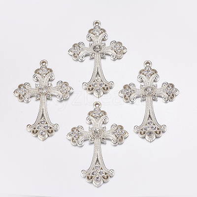 Alloy Rhinestone Cross Big Pendants ALRI-1475-S-NR-1