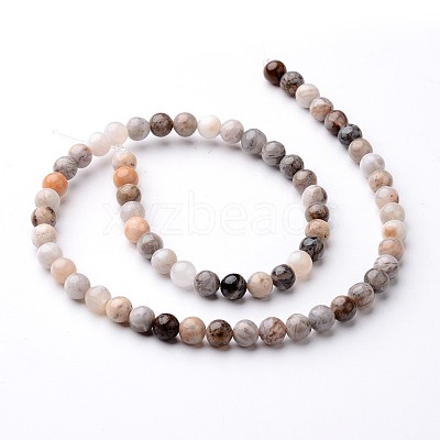 Round Natural Bamboo Leaf Agate Bead Strands G-J346-33-6mm-1