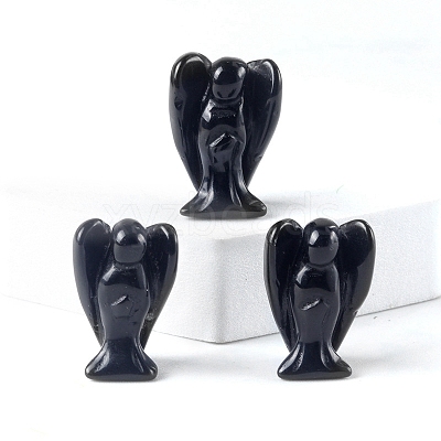 Natural Obsidian Carved Healing Angel Figurines PW-WG73241-05-1