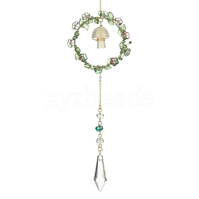 Mushroom with Bullet Acrylic & Natural Cherry Blossom Agate Window Hanging Suncatchers HJEW-TA00048-1
