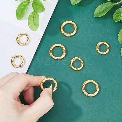 8Pcs 2 Styles Rack Plating Brass Spring Gate Rings KK-HS0001-69-1