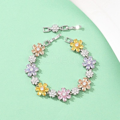 Platinum Tone Brass Micro Pave Cubic Zirconia Tennis Bracelets BJEW-B160-10P-1