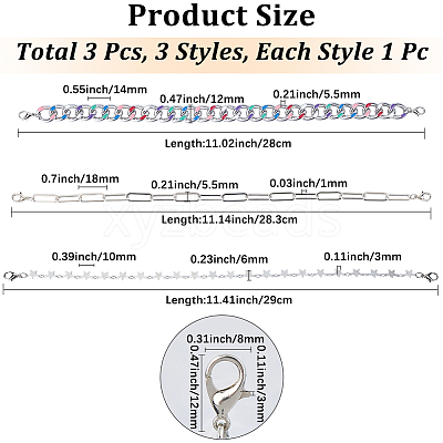 1 Set 3 Styles Iron Hat Chain with Lobster Claw Clasp HJEW-CN0001-31A-1