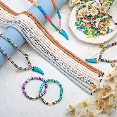 10 Strands 5 Colors Flat Round Handmade Polymer Clay Beads CLAY-SZ0002-01-1