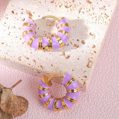 Enamel Striped Thick Hoop Earrings JE1110G-1