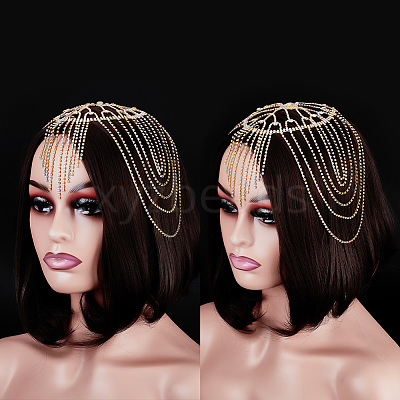 Rhinestone Mesh Headpiece Cap OHAR-WH0021-47G-1