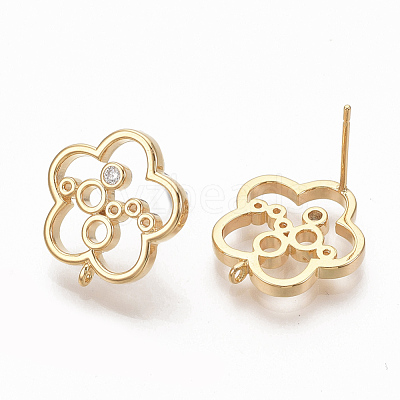 Brass Micro Pave Clear Cubic Zirconia Stud Earring Findings ZIRC-Q021-070G-NF-1