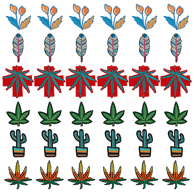 36Pcs 6 Style Polyester Fabrics Computerized Embroidery Cloth Sew on Patches PATC-FG0001-05-1