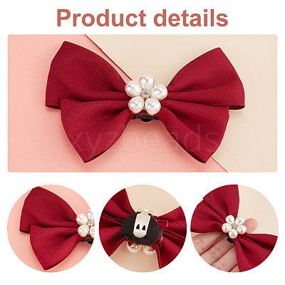2 Pairs 2 Colors Cloth Bowknot Bridal Shoe Decoration with Plastic Imitation Pearl AJEW-PH0018-04-1