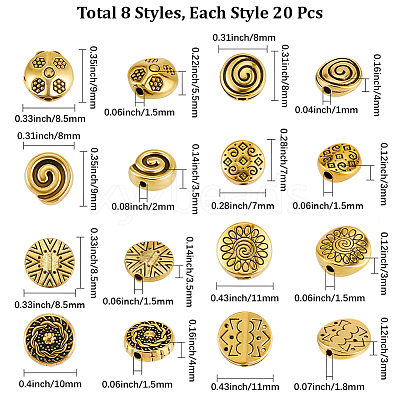 160Pcs 8 Styles Tibetan Style Alloy Beads FIND-PA0001-65A-1