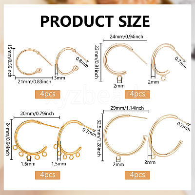 16Pcs 4 Style Brass Ring Stud Earring Findings KK-BC0013-48-1