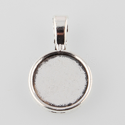 Tibetan Style Alloy Flat Round Pendant Cabochon Settings TIBEP-M022-12AS-1