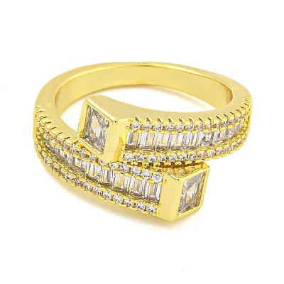 Brass Micro Pave Clear Cubic Zirconia Adjustable Finger Rings for Women RJEW-B069-12G-1