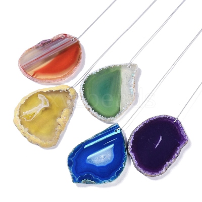 Brass Wire Wrapped Chakra Natural Gemstone Chips Hanging Ornaments AJEW-B028-01G-02-1