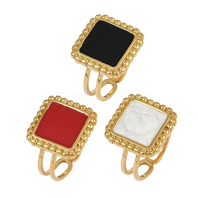 Square 304 Stainless Steel Enamel Finger Rings for Women RJEW-G355-06G-1
