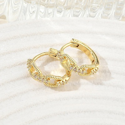 Brass Micro Pave Cubic Zirconia Hoop Earrings KK-CBA30C7-06G-1