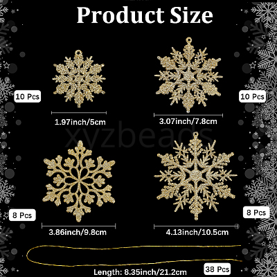 36Pcs Snowflake Plastic Pendant Decorations DIY-CP0013-33C-1