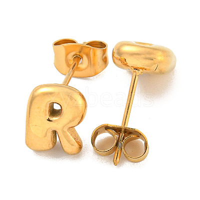 Chunk Letter 304 Stainless Steel Stud Earrings for Women EJEW-G386-01R-G-1