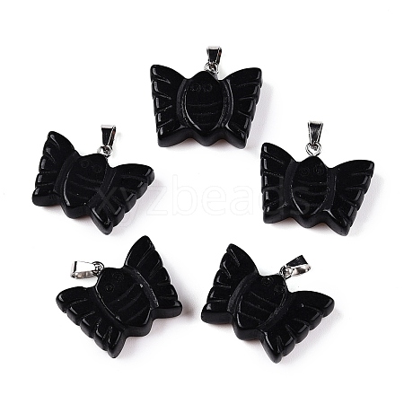 Natural Obsidian Carved Butterfly Pendants G-N342-01A-1