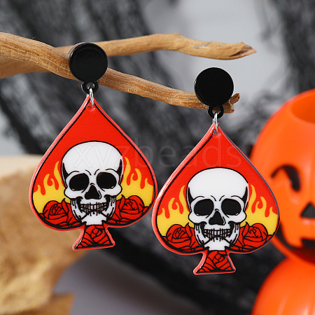 Acrylic Halloween DIY Heart Skull Flame Stud Earrings Collection FU5033-1-1