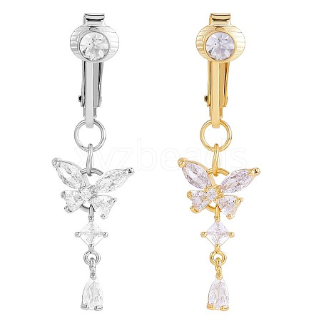 2Pcs Clear Cubic Zirconia Butterfly Dangle Clip on Belly Rings JE1019A-1