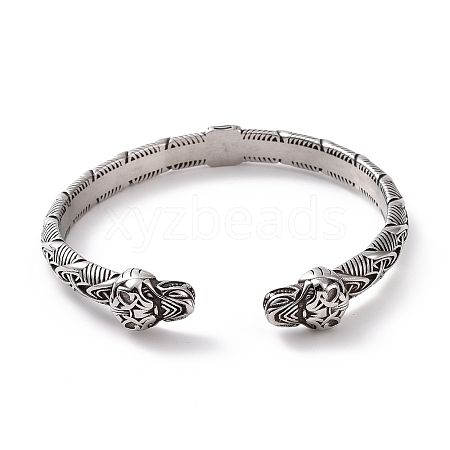 304 Stainless Steel Dragon Open Cuff Bangle for Men Women BJEW-M230-04AS-1