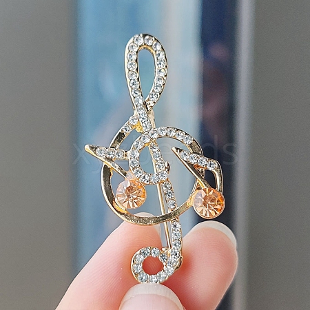 Alloy and Glass Rhinestone Musical Note Brooch PW-WG3A58A-08-1